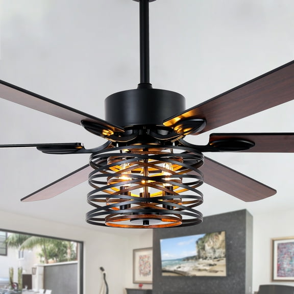 Bella Depot 65" Industrial Cage Ceiling Fan 6-Speed Reversible with Light and Remote Control