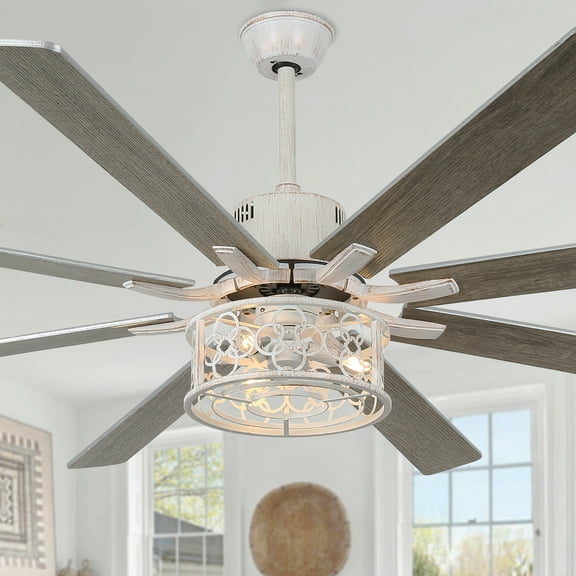 Bella Depot 72" Ceiling Fan 6-speed Farmhouse Metal Cage 3-Light Chandelier with Remote