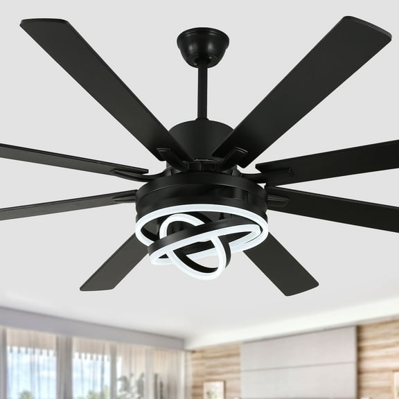 Bella Depot 72" Modern Black LED Ceiling Fan 6-Speed Reversible DIY Shape Chandelier With Dimmable Light and Remote Control