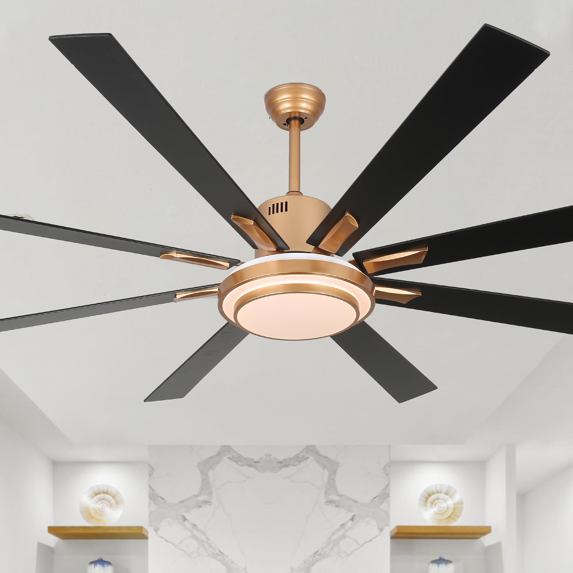 Bella Depot 72" Modern LED Gold Ceiling Fan 6-Speed Reversible Chandelier With Dimmable Light and Remote Control