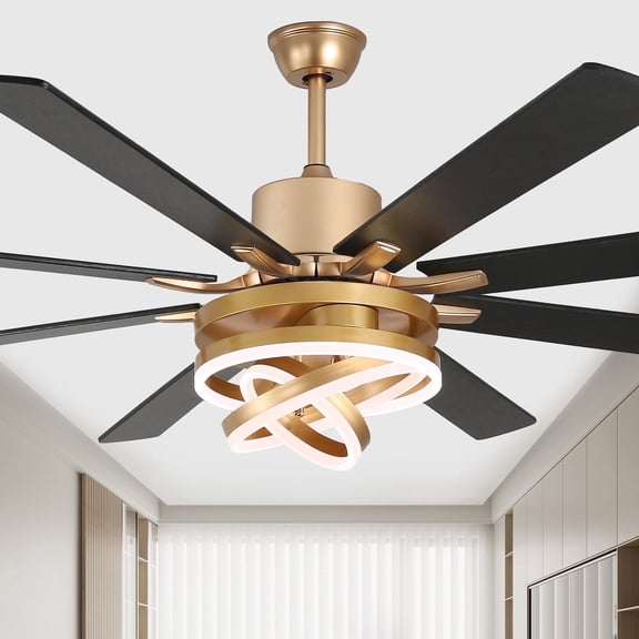 Bella Depot 72" Modern LED Gold Ceiling Fan 6-Speed Reversible DIY Shape Chandelier With Dimmable Light and Remote Control