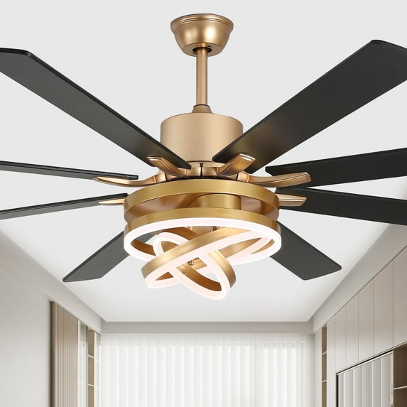 Bella Depot 72" Modern LED Gold Ceiling Fan 6-Speed Reversible DIY Shape Chandelier With Dimmable Light and Remote Control