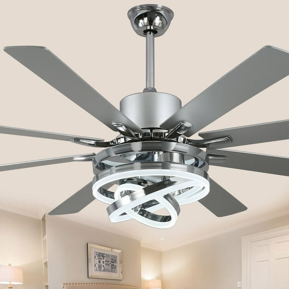 Bella Depot 72" Modern Silver LED Ceiling Fan 6-Speed Reversible DIY Shape Chandelier With Dimmable Light and Remote Control