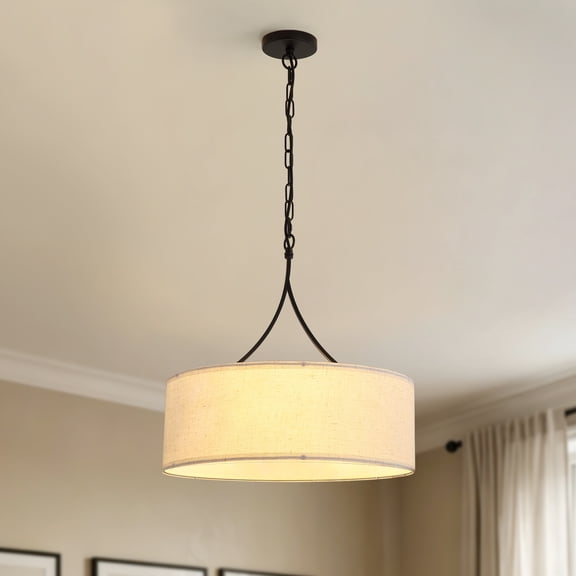 Bella Depot Modern 3-Light Fabric Drum Chandelier Adjustable Pendant Light Matte Black Fabric Shade Ceiling Light for Dining Room Living Room Bedroom