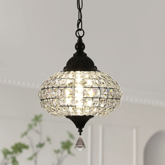 Bella Depot 11.2" Modern Crystal Dimmable Chandelier Luxuruy Black Lantern Pendant Light with LED Light