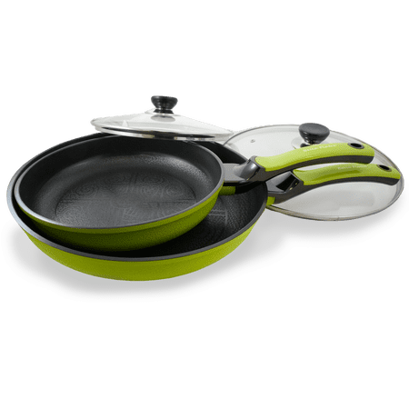 Bella Flame 4-Piece Cookware Set, Nonstick Fry Pans w/Glass Lids, Nano Ceramic Coating.