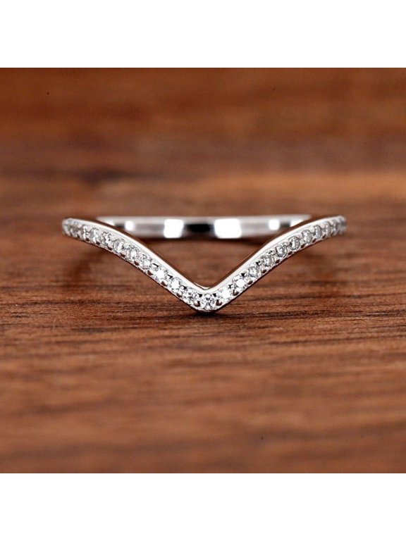 0.4 Ct Brilliant Round Cut Lab-Created Simulated Diamond Wishbone V-Shape Chevron Ring 14K White Gold Plated