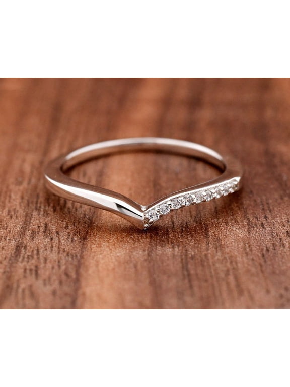 0.5 Ct Round Cut Lab-Created Simulated Diamond V-Shape Chevron Wishbone Wedding Ring 14K White Gold Plated Ring for Women