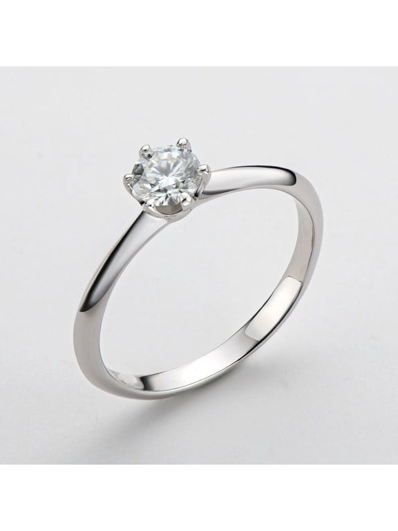1.3 Ct Round Cut VVS1/D Solitaire Lab-Created Simulated Diamond Engagement Wedding Ring 14K White Gold Plated for Women