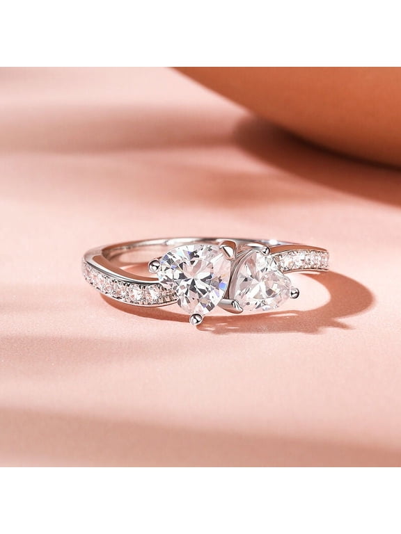 1.6 Ct Heart Cut Lab-Created Simulated Diamond Heart Shape Proposal Ring 14K White Gold Plated