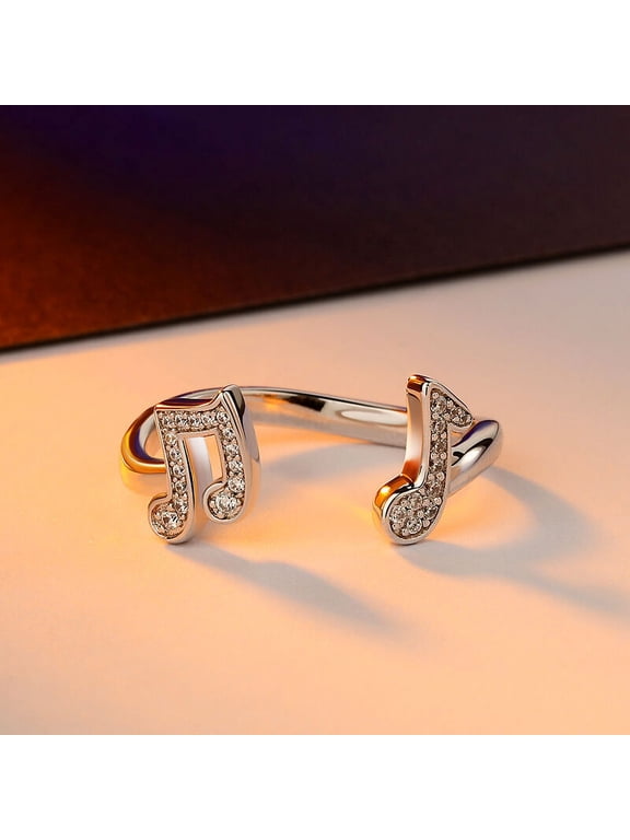 1.6 Ct Round Cut Lab-Created Simulated Diamond Music Note Cuff Ring 14K White Gold Plated for Women