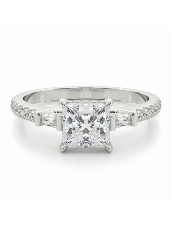 1.7 Ct Princess Cut 3-Stone Lab-Created Simulated Diamond Solitaire Ring 14K White Gold Plated