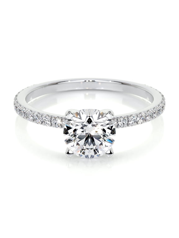 1.7 Ct Round Cut Lab-Created Simulated Diamond Eternity Band Solitaire with Accent Stone Ring 14K White Gold Plated for Her