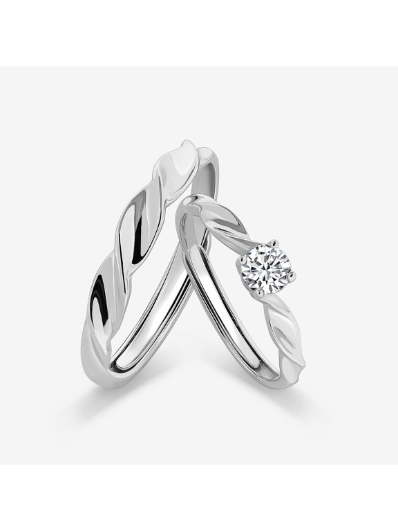 1.7 Ct Round Cut Solitaire Lab-Created Simulated Diamond Engagement Wedding Ring 14K White Gold Plated Ring for Couples