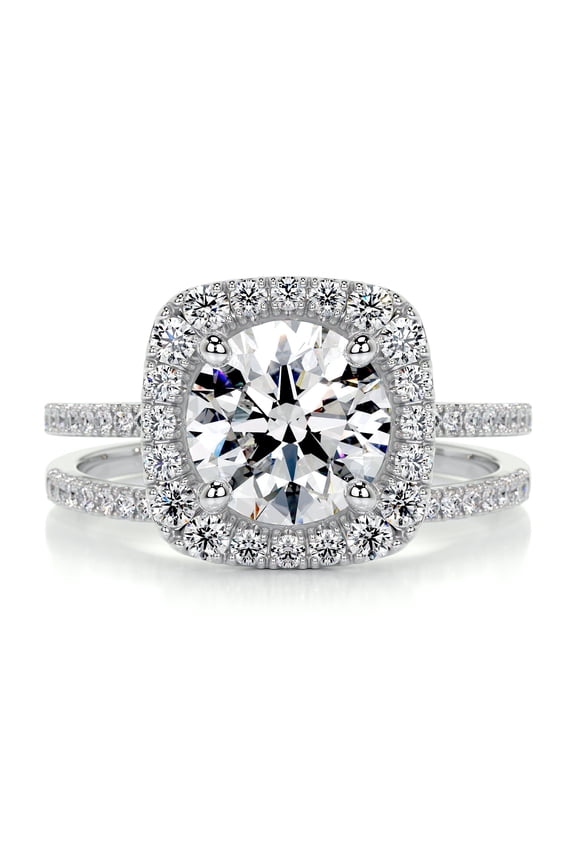 1.8 Ct Round Cut Halo Two Eternity Band Diamond Rings - Prong Set Lab-Created Simulated Diamond - Stunning 14K White Gold Plated Engagement Rings - Perfect for Gift and Special Events