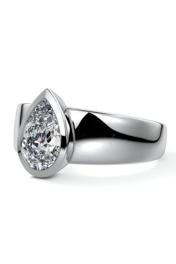 1.9 Ct Pear Cut Diamond Ring - 14K White Gold Plated Rings - Engagement Wedding Bezel Set for Her - Engagement Wedding Prong Setting Ring for Women's - Broad Daily Wear Fine Jewelry
