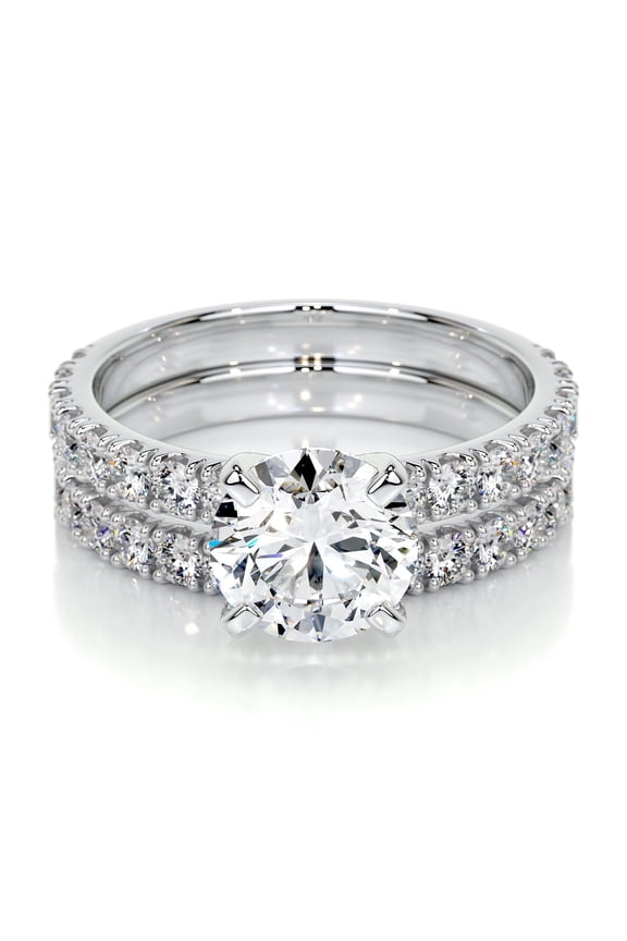 1.9 Ct Round Cut Two Eternity Diamond Ring - Lab-Created Simulated Diamond - 14K White Gold Plated Prong Setting - Ideal Engagement and Wedding Ring for Women - Timeless Jewellery Gift