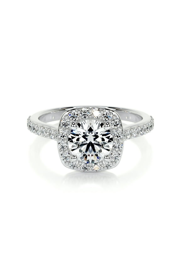 1.9 Ct VVS1/D Round Cut Lab Created Diamond Rings for Women's - 14K White Gold Plated Rings for Women's - Halo Diamond Rings for Women's - Eternity Diamond Rings for Women's