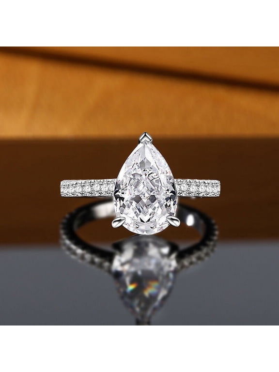 14K White Gold Plated Anniversary Ring - 2.5 Ct Pear Cut Lab-Created Simulated Diamond Engagement Promise Ring for Her