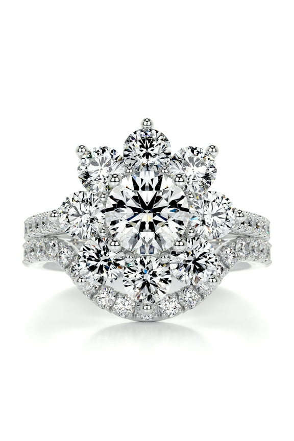 14K White Gold Plated Diamond Ring - 1.4 Ct VVS1/D Round Cut Lab Created Simulated Diamond Ring - Floral Diamond Ring for Women's - Eternity Diamond Ring for Women's - Wedding Ring