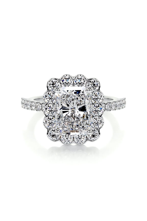 14K White Gold Plated Diamond Ring - 2.1 Ct VVS1/D Radiant Cut Lab Created Simulated Diamond Ring - Wedding Ring - Eternity Diamond Ring for Her - Engagement Wedding Diamond Ring