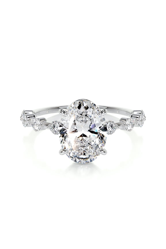 14K White Gold Plated Diamond Ring for Her - Excellent 2.2 Ct Oval Cut Diamond Ring - Solitaire with Accent Diamond Ring for Women's - Engagement Wedding Diamond Ring for Women's