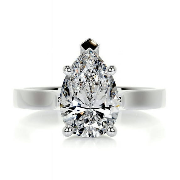 Bella Jewel 14K White Gold Plated Diamond Ring - Solo Diamond Ring for Her - Simple Solitaire Diamond Ring - Excellent 2.1 Ct Pear Cut Diamond Ring - Solitaire Engagement Wedding Silver Ring