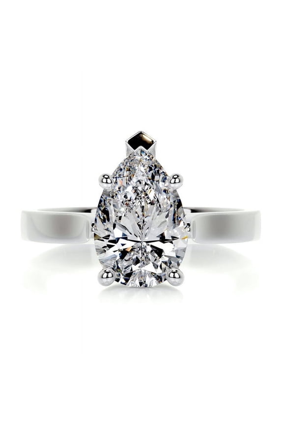 14K White Gold Plated Diamond Ring - Solo Diamond Ring for Her - Simple Solitaire Diamond Ring - Excellent 2.1 Ct Pear Cut Diamond Ring - Solitaire Engagement Wedding Silver Ring
