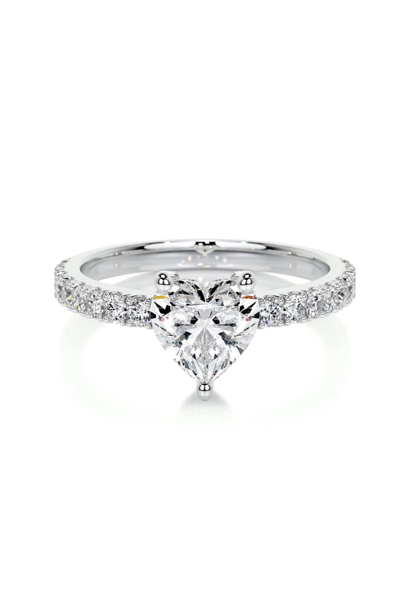 14K White Gold Plated Diamond Rings - 1.9 Ct VVS1/D Heart Cut Lab Created Diamond Rings - Solitaire with Accent Diamond Rings for Women's - Full Eternity Diamond Rings for Her