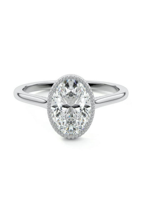 14K White Gold Plated Engagement Ring - Oval Cut 1.9 Ct Lab Created Diamond Ring - Diamond Engagement Ring - Diamond Anniversary Gifts - Bezel Set Diamond Women's Rings
