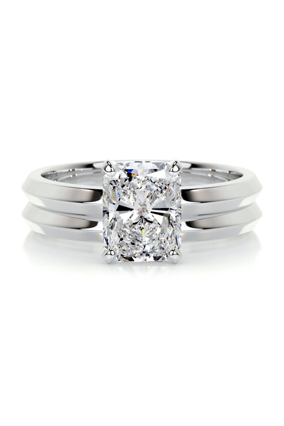 14K White Gold Plated Radiant Cut Solitaire Diamond Ring - 2.1 Ct Lab-Created Simulated Diamond - Gorgeous Engagement Ring for Women - Perfect for Birthdays, Anniversary and Celebrations