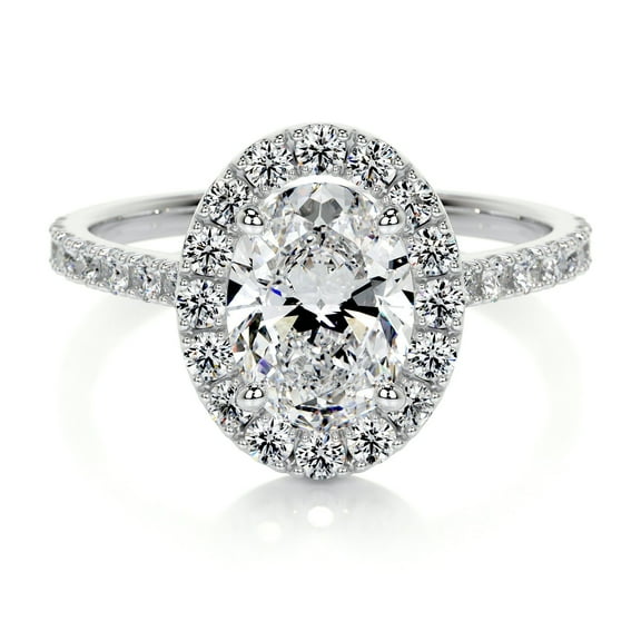Bella Jewel 14K White Gold Plated Ring - 1.9 Ct Oval Excellent Cut Diamond Ring - Halo Diamond Ring - Eternity Band Diamond Ring for Her - Solitaire with Accent Diamond Ring - Gift for Her