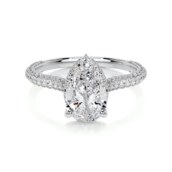 Bella Jewel 14K White Gold Plated Ring - Anniversary Ring - Pear Cut Excellent 2.6 Ct Diamond Ring for Her - Solitaire with Accent Diamond Ring for Women's - Eternity Band Diamond Ring for Her