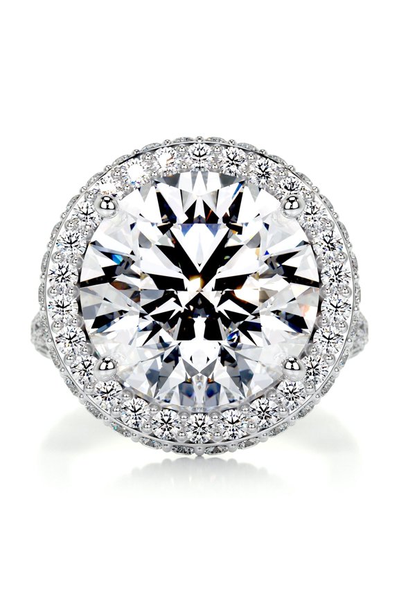 14K White Gold Plated Ring - Gift for Her - 2.5 Ct Round Brilliant Cut Diamond Ring for Her - Halo Diamond Ring for Her - Engagement Wedding Ring - Vintage Diamond Ring for Her