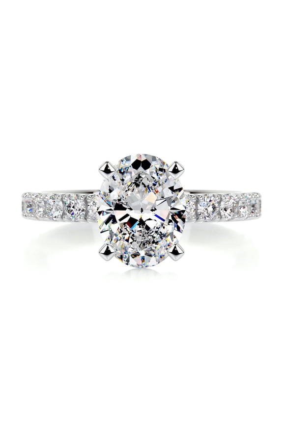 14K White Gold Plated Ring - Oval Cut Excellent 2 Ct Diamond Ring For Women's - Solitaire with Accent Diamond Ring - Eternity Band Diamond Ring for Women's - Gift for Women's