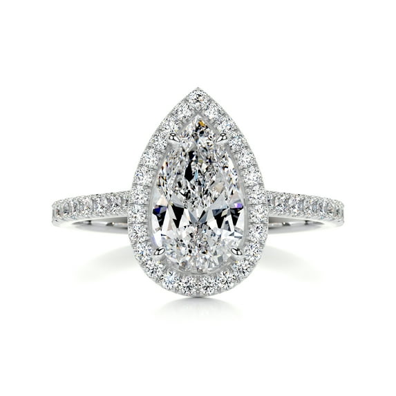 Bella Jewel 14K White Gold Plated Ring - Pear Cut Excellent 2.1 Ct Diamond Ring For Women's - Engagement Wedding Diamond Ring for Women's - Halo Diamond Ring for Her - Hidden Halo Diamond Ring