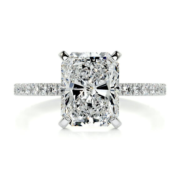 Bella Jewel 14K White Gold Plated Ring for Her - Wedding Ring - Radiant Cut Excellent 2.4 Ct Diamond Ring For Women's - Solitaire with Accent Diamond Ring - Eternity Band Diamond Ring for Her