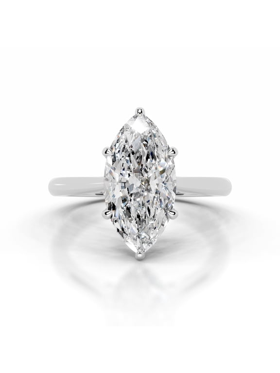 14K White Gold Plated Rings - Wedding Rings - 2.2 Ct Marquise Cut Lab Created Simulated Diamond - Solitaire with Accent Diamond Rings for Her - Engagement Wedding Diamond Rings