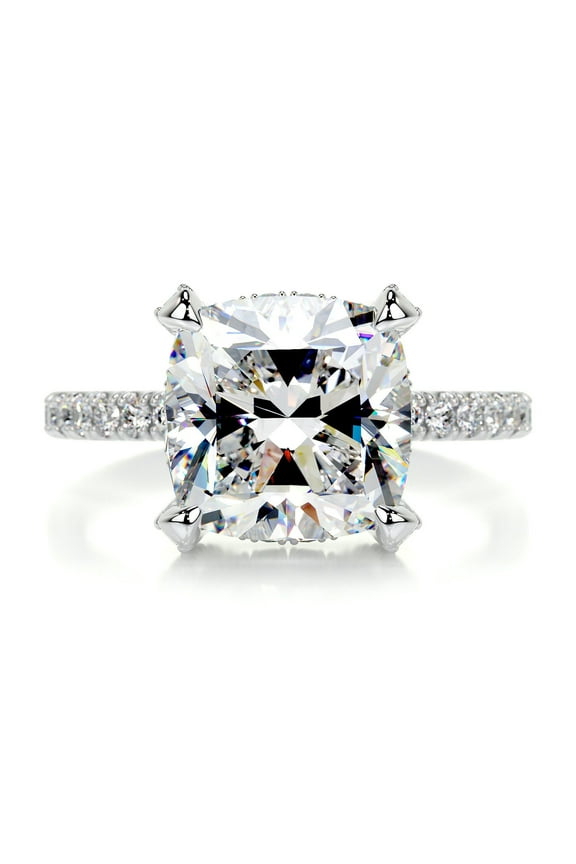 2.1 Ct Cushion Cut Broad Eternity Band Diamond Ring - Stunning Lab-Created Simulated Diamond in 14K White Gold Plated - Perfect Engagement Ring for Women's - Ideal for Special Gifts