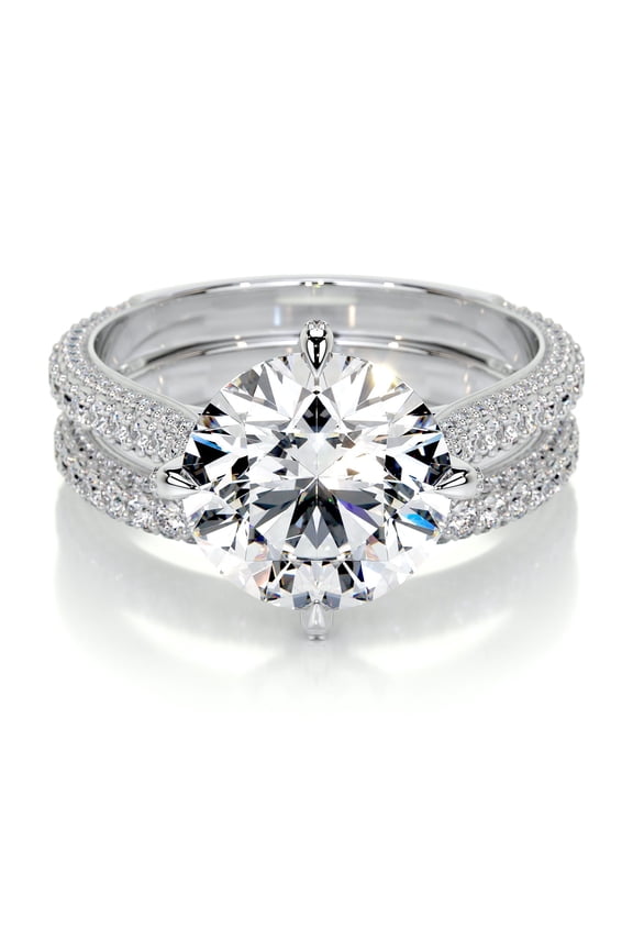 2.1 Ct Round Cut Lab Created Simulated Diamond - Wedding Ring - 14K White Gold Plated Ring - Solitaire with Accent Diamond Ring for Her - Engagement Wedding Diamond Ring for Her