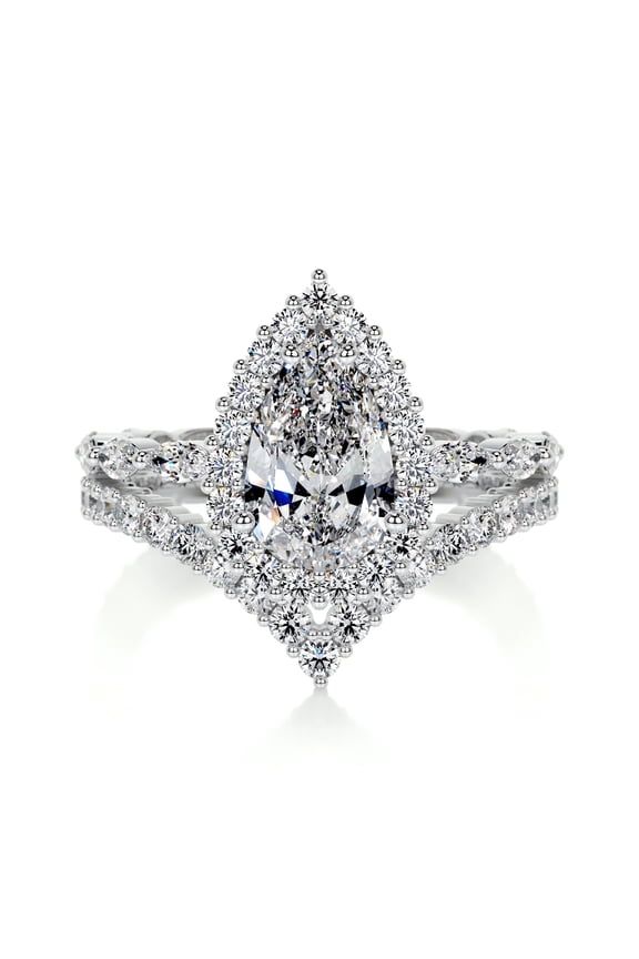 2.1 Ct VVS1/D Pear Cut Lab Created Diamond Rings for Women's - 14K White Gold Plated Diamond Rings - Halo Diamond Rings for Couples - Full Eternity Diamond Rings for Women's