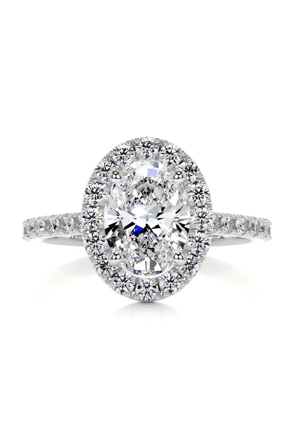 2.1 Ct VVS1/D Round Cut Lab Created Diamond Ring for Her - 14K White Gold Plated Ring - Engagement Wedding Diamond Ring for Women's - Halo Diamond Ring for Her - Wedding Ring