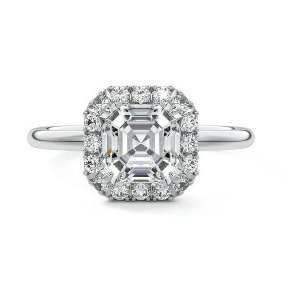 Bella Jewel 2 Ct Asscher Cut Diamond Ring - 14K White Gold Plated Rings for Her - Halo Engagement Wedding Ring for Women's - Silver Beautiful Special Occasion Rings - Stackable Rings On Clearance