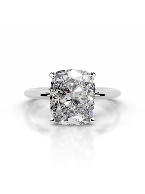 2 Ct Cushion Cut Lab-Created Simulated Diamond Bead Ball Halo Solitaire Ring 14K White Gold Plated Ring for Women