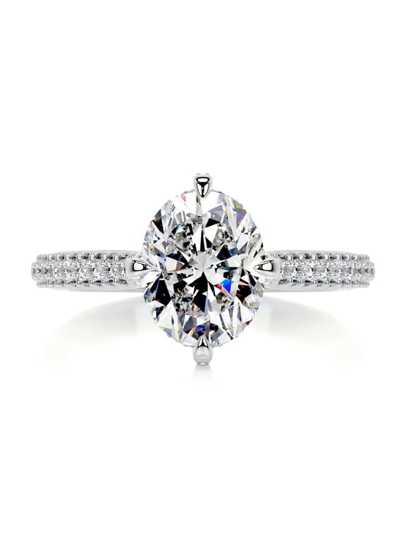 2 Ct Oval Cut Excellent Lab-Created Simulated Diamond Hidden Halo Solitaire Accent Wedding Ring 14K White Gold Plated for Women