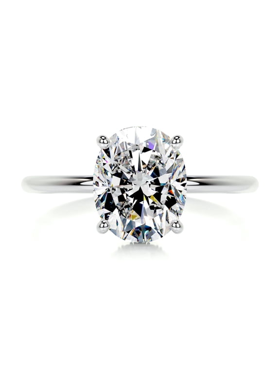 2 Ct Oval Cut Excellent Lab-Created Simulated Diamond Solitaire Accent Hidden Halo Wedding Ring 14K White Gold Plated for Her