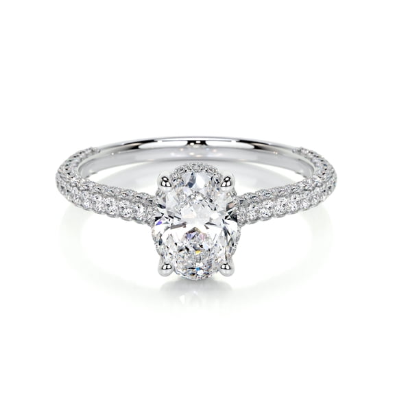 Bella Jewel 2 Ct Oval Cut Hidden Halo Two-Eternity Lab-Created Simulated Diamond Ring 14K White Gold Plated Engagement Jewelry Gift for Women