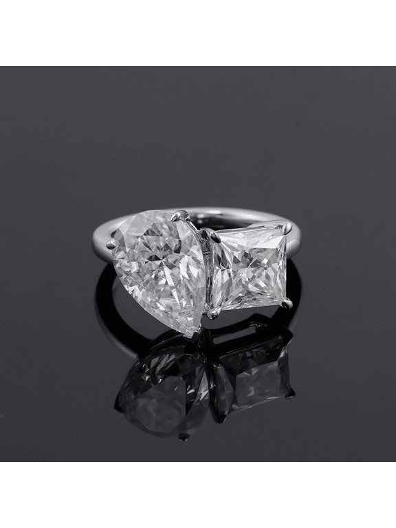 2 Ct Princess Brilliant Cut Lab-Created Simulated Diamond Two-Stone Toi Et Moi Engagement Ring 14K White Gold Plated for Women