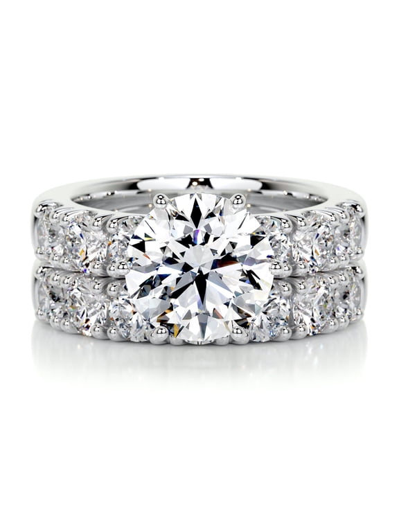 2 Ct Princess Cut Lab-Created Simulated Diamond Solitaire with Accent Full Eternity Ring 14K White Gold Plated for Women