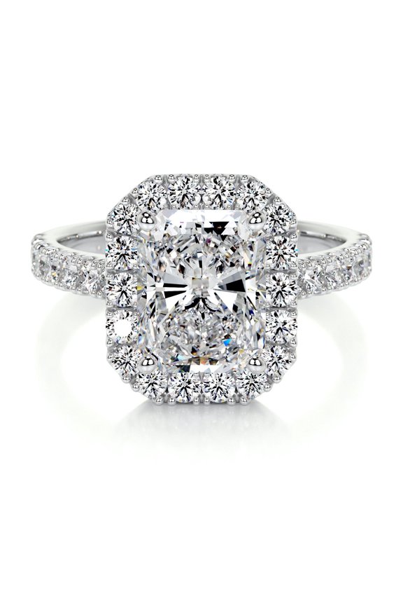 2 Ct Radiant Excellent Cut Diamond Ring for Her - 14K White Gold Plated Ring - Gift for Her - Halo Diamond Ring for Her - Eternity Band Diamond Ring - Bridal Set Diamond Ring